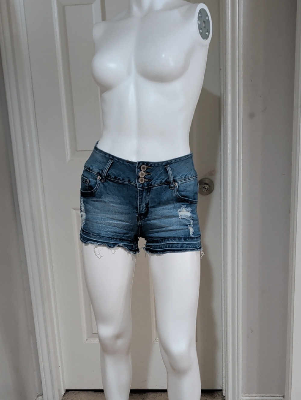Boom Boom Jeans Medium Blue Distressed High-Waist Jean Shorts 9